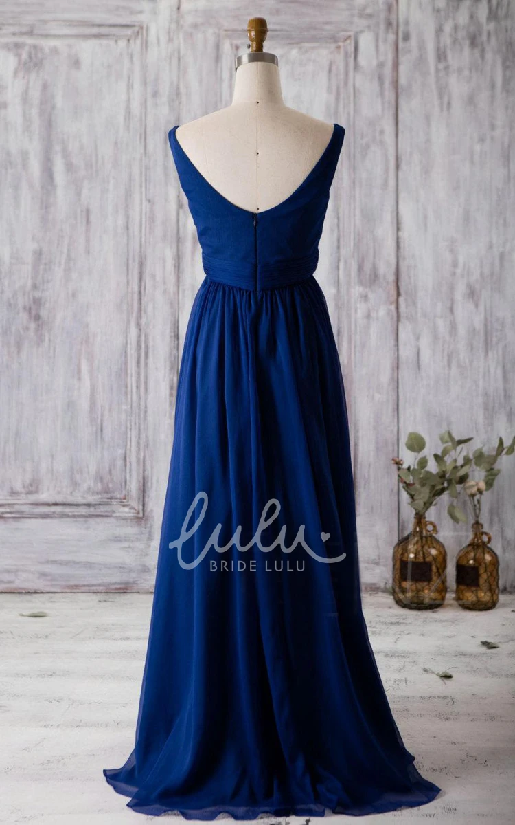 Empire Pleated Chiffon Formal Dress with Scoop Neckline