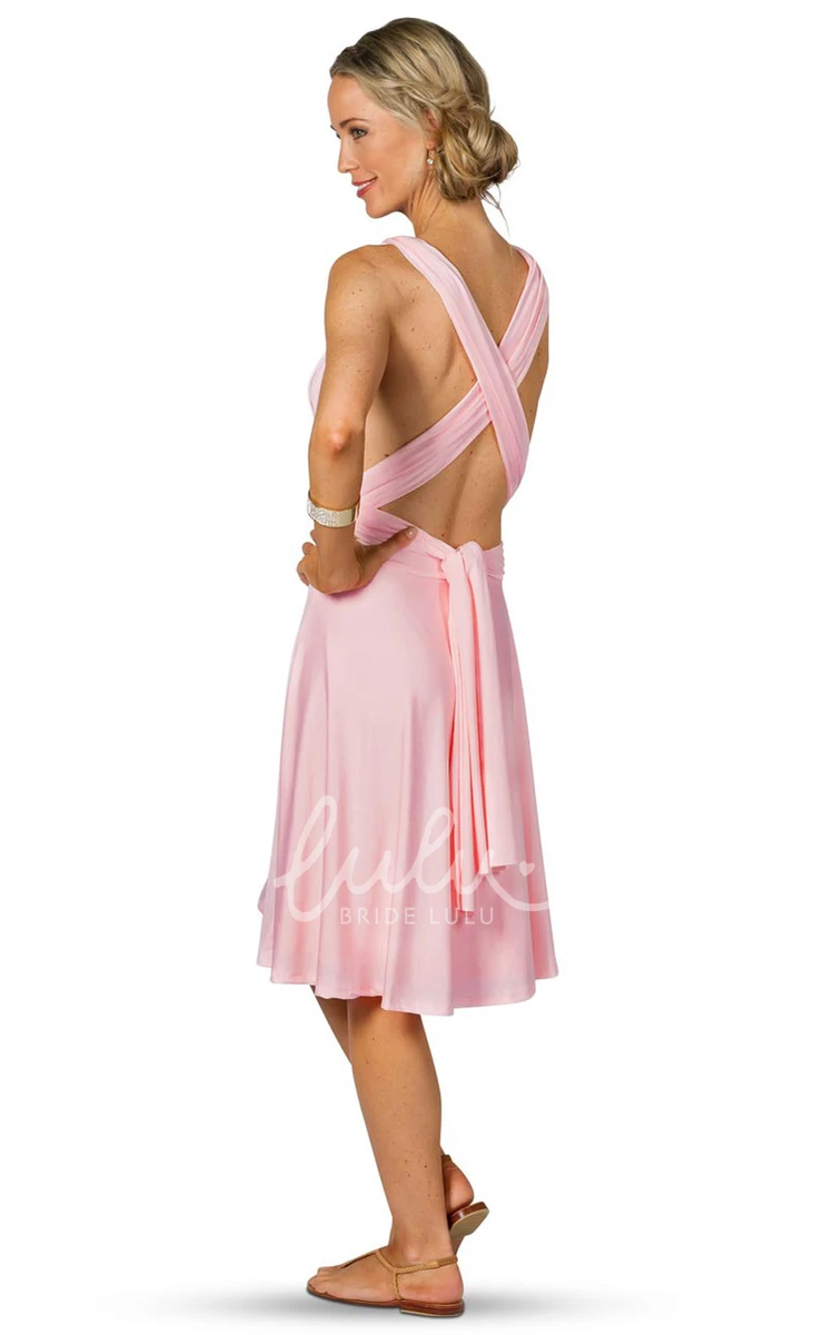 Sleeveless Knee-Length Chiffon Bridesmaid Dress with One-Shoulder and Straps Classy Prom Dress