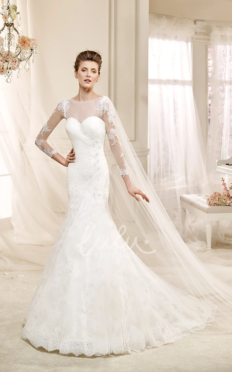 Long-sleeve Illusive Sheath Wedding Dress with Mermaid Style and Appliques Mermaid Illusive Sheath Wedding Dress with Long Sleeves