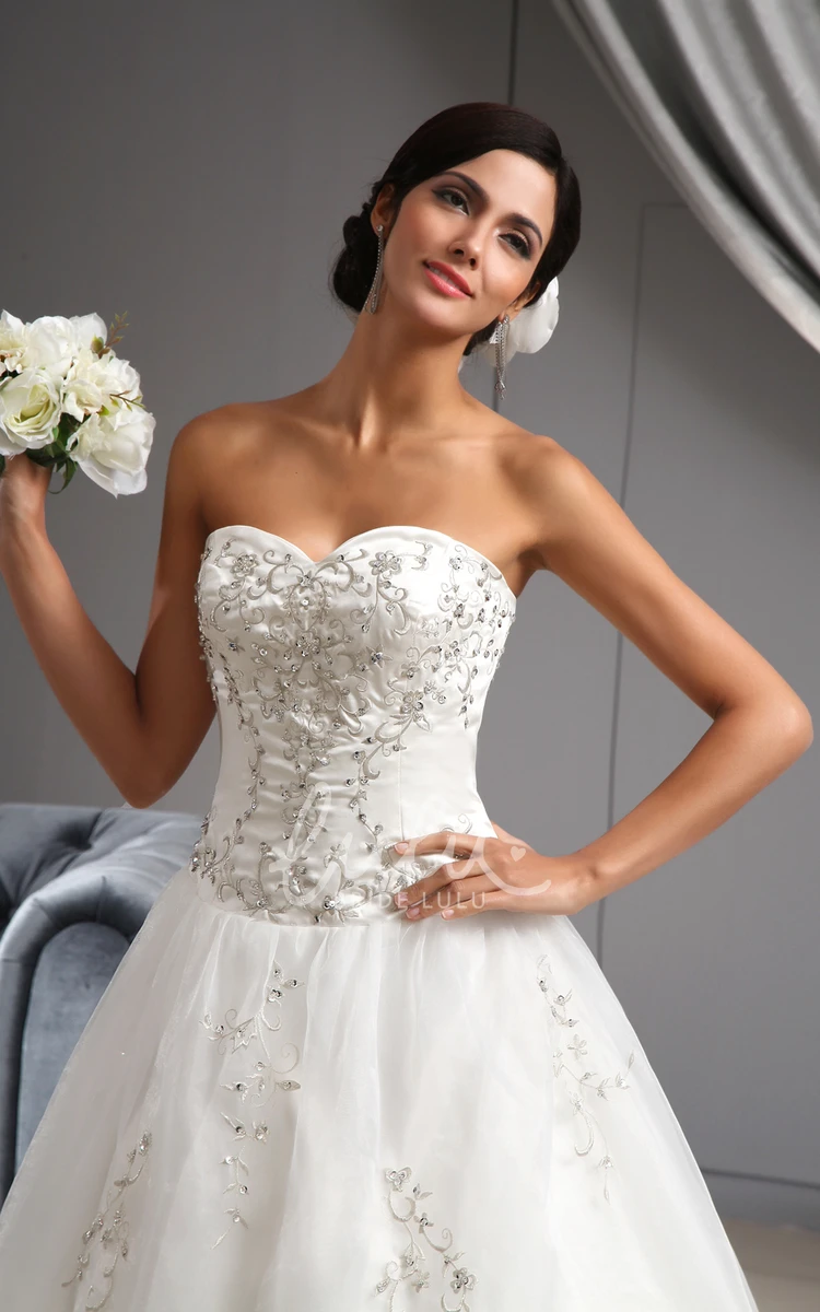 Organza A-Line Wedding Dress with Embroidered Bodice Glamorous and Elegant