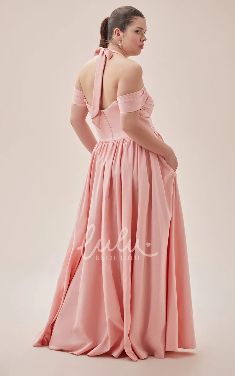 Off-the-shoulder Short Sleeve Taffeta Evening Dress with Pockets Elegant A Line Prom Dress