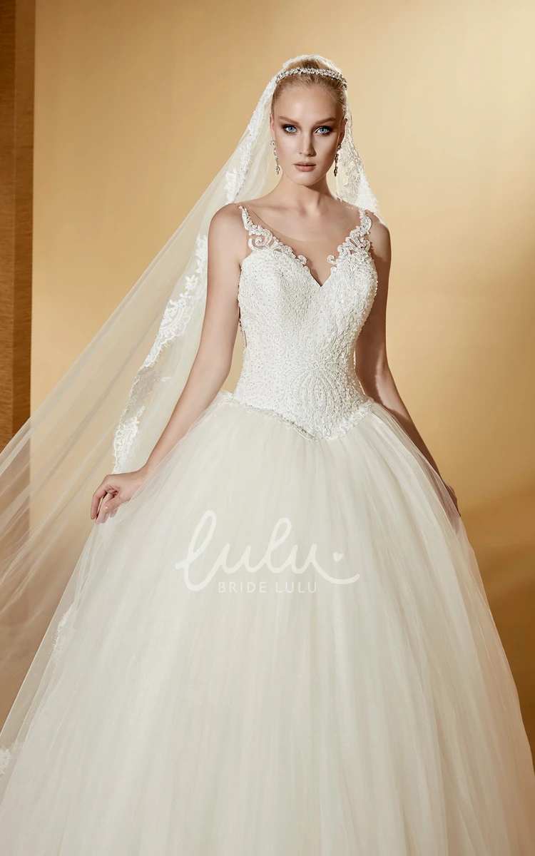 Lace Corset V-Neck Puffy Wedding Dress with Open Back