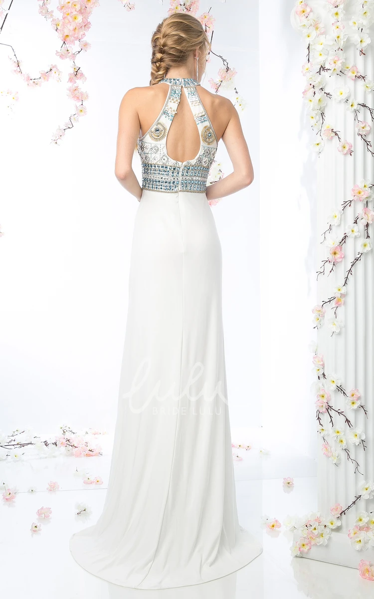 High Neck Sleeveless Sheath Jersey Dress with Crystal Detailing Prom Dress