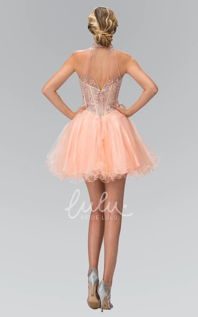 Tulle Ruffled A-Line Short Dress with High Neck Prom Dress