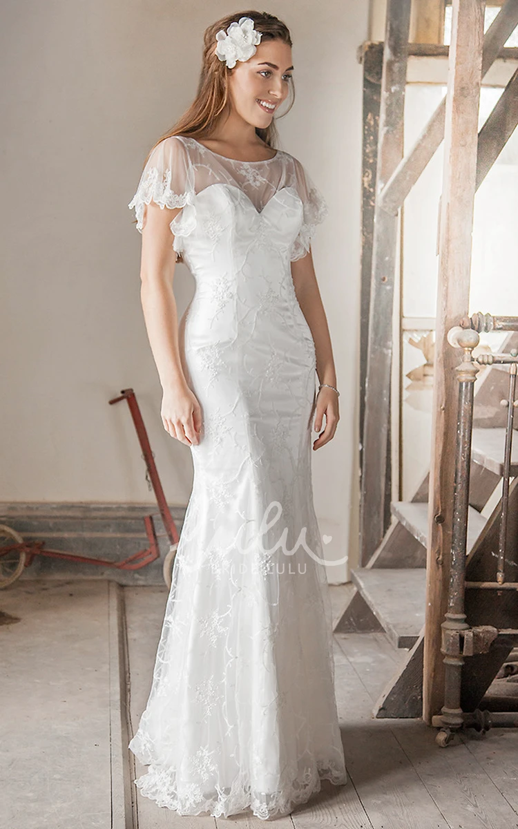 Appliqued Tulle & Satin Poet-Sleeve Wedding Dress Floor-Length Bateau Bridal Gown