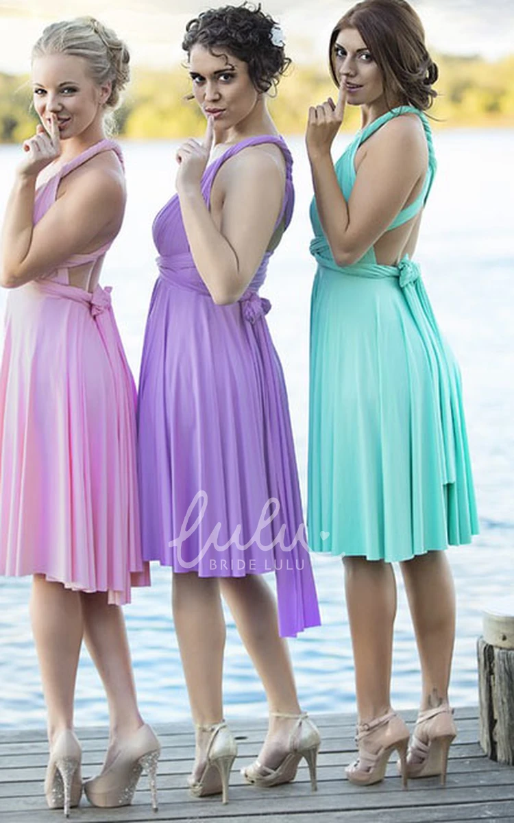 Halter Short Sleeve Ruched Chiffon Bridesmaid Dress With Straps Knee-Length Ruched Chiffon Bridesmaid Dress with Straps and Halter Neck