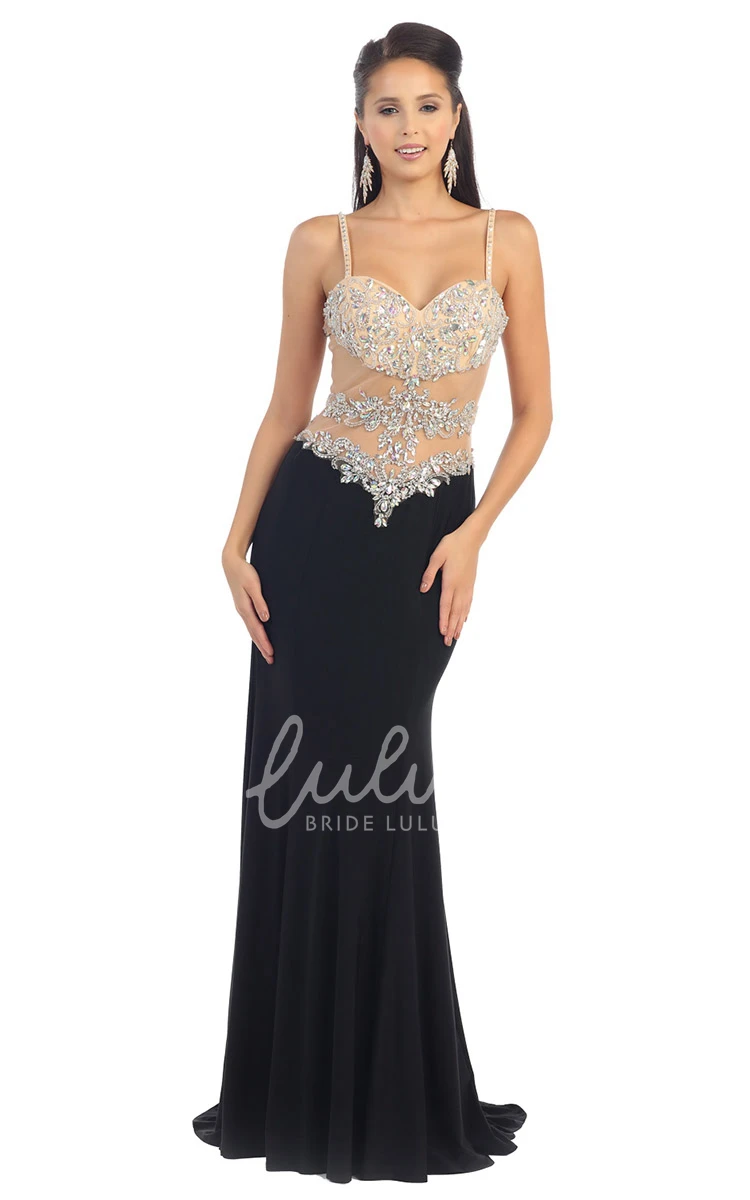 Sheath Illusion Maxi Dress with Beading Formal Dress