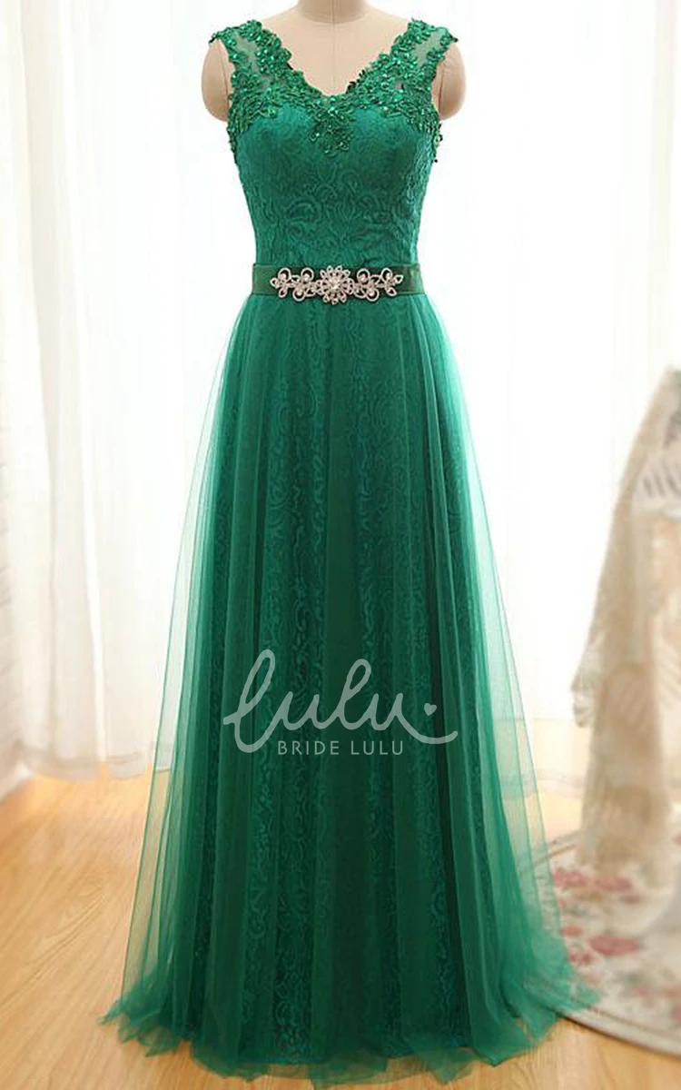 Floor-length Tulle Dress with Straps and V-neck Perfect for Bridesmaids