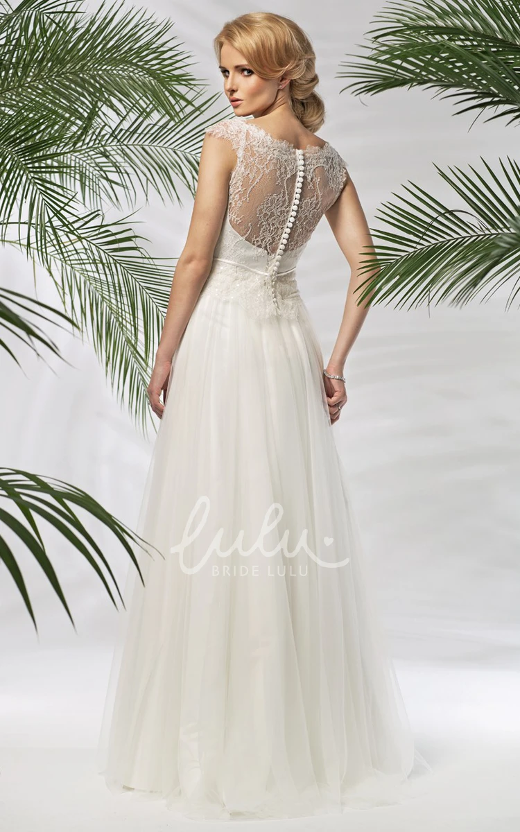 Bateau-Neck Lace Tulle&Satin Wedding Dress A-Line Sleeveless