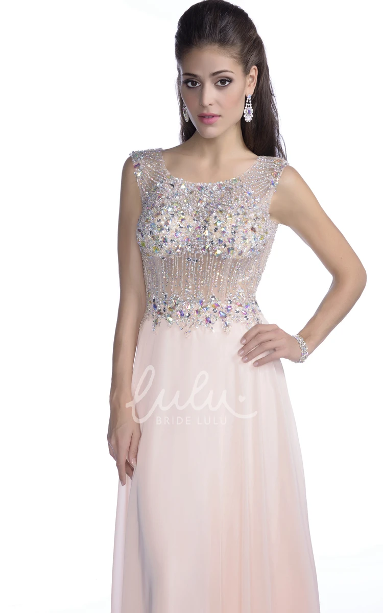 Rhinestone Bodice A-Line Chiffon Prom Dress with Keyhole Back Women's Prom Dress 2024