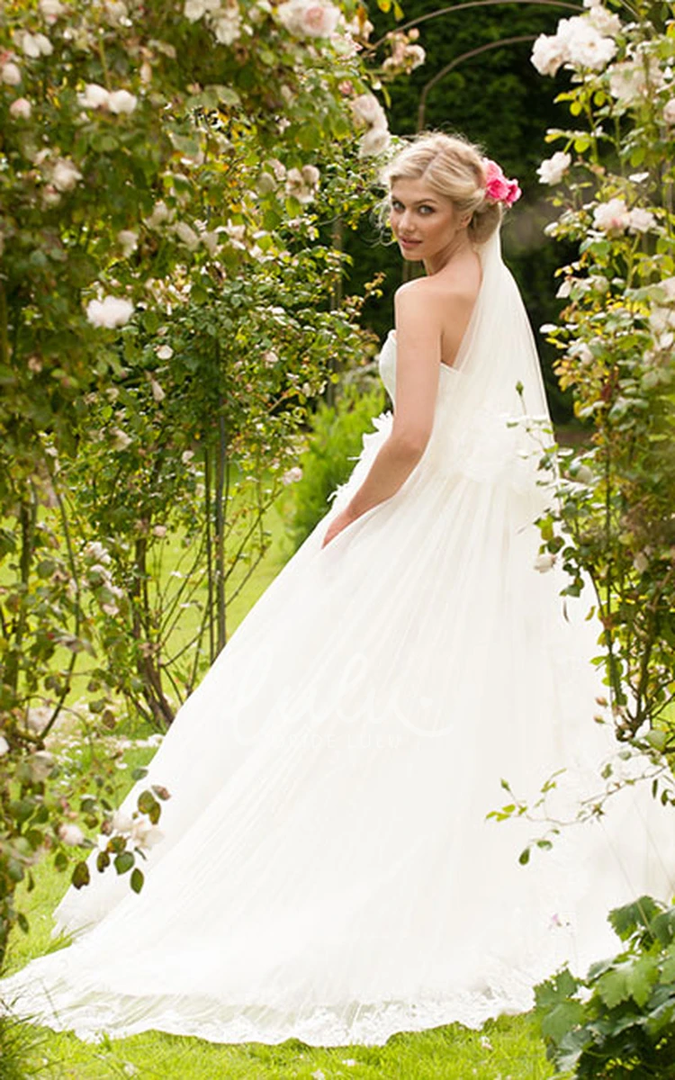 Floral Lace Sweetheart Wedding Dress with Brush Train and V Back Floor-Length