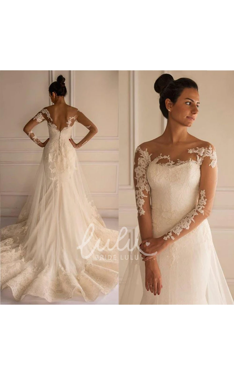 Mermaid Tulle Wedding Dress with Court Train Chic Lace Appliques and Flattering Silhouette