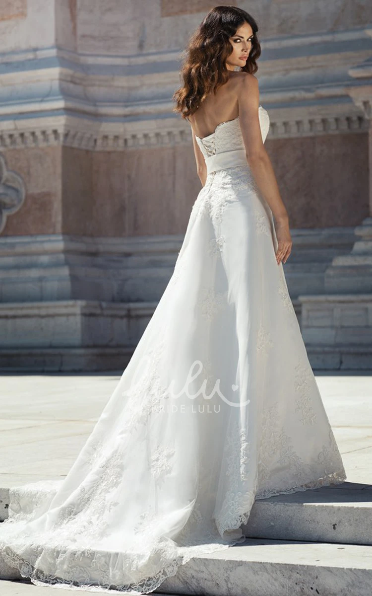 Sweetheart Lace Applique A-Line Wedding Dress with Bow Romantic Wedding Dress