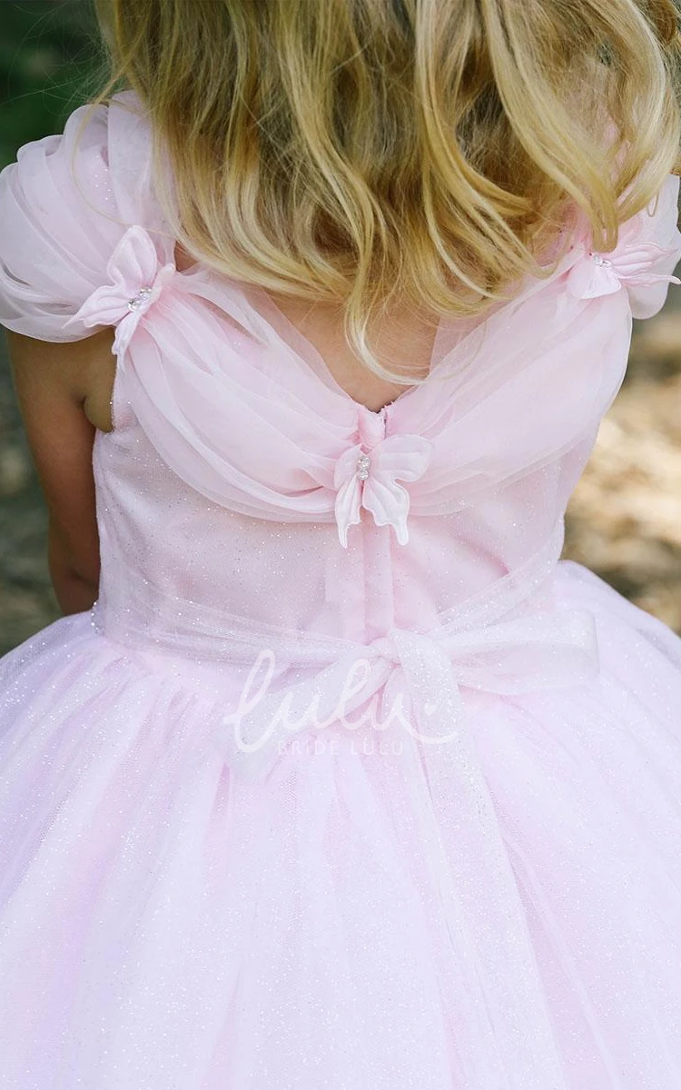 Ruched Tulle&Organza Appliqued Tea-Length Flower Girl Dress with Tiers and Elegant Accents