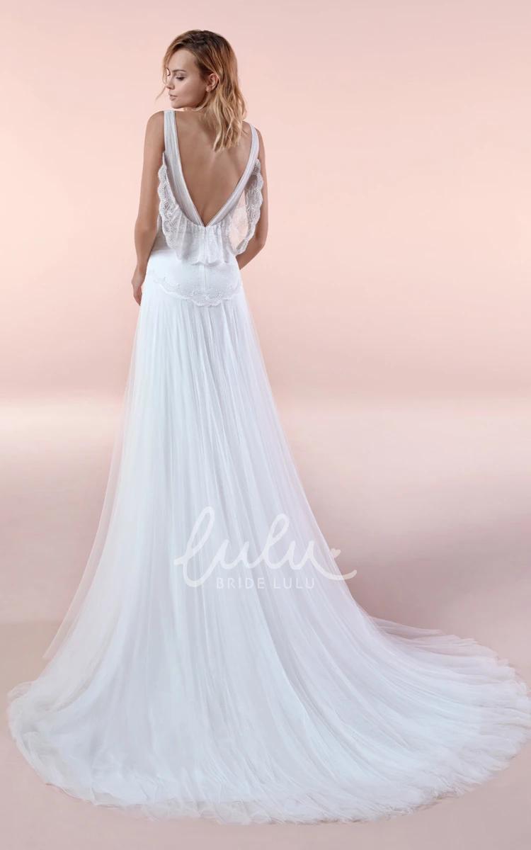 Cap Sleeve V-neck Tulle Bridal Gown Unique