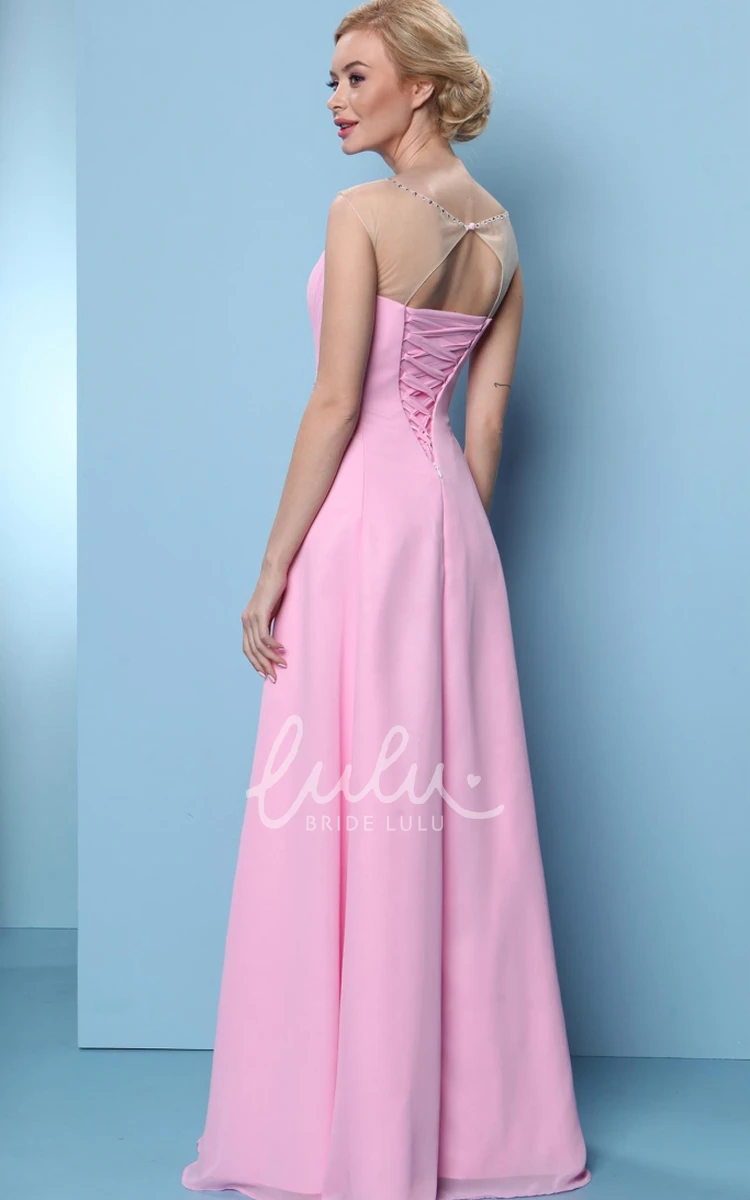 Beaded A-Line Chiffon Bridesmaid Dress with Scoop Neck Long