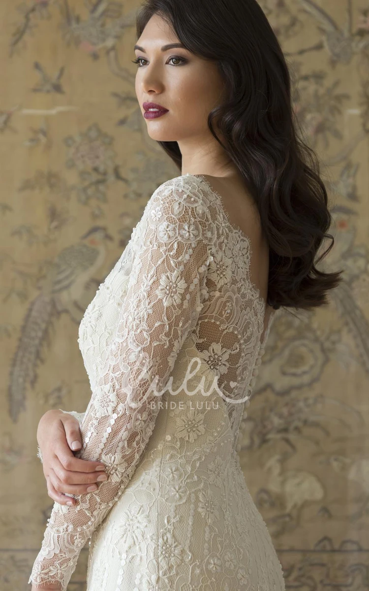 Long-Sleeve Off-The-Shoulder Lace Wedding Dress with Beading Gorgeous Bridal Gown