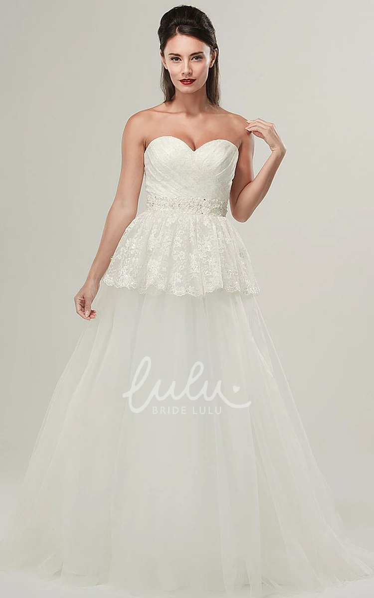 Sweetheart A-Line Tulle Wedding Dress with Peplum and Beading Floor-Length