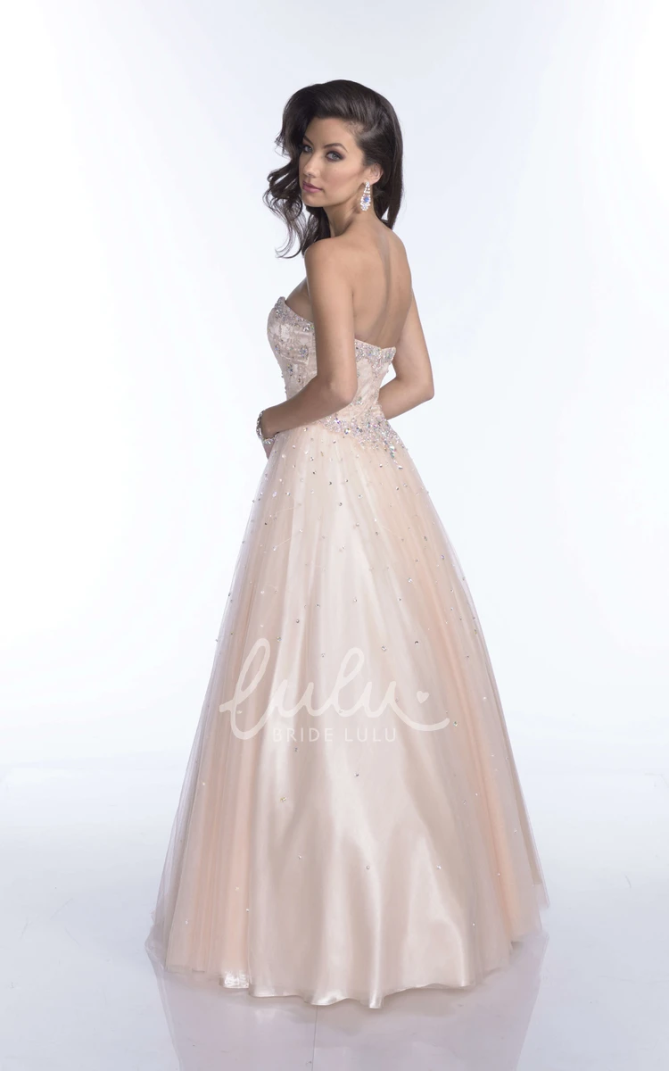 Jeweled Applique A-Line Prom Dress with Sweetheart Neckline and Open Back