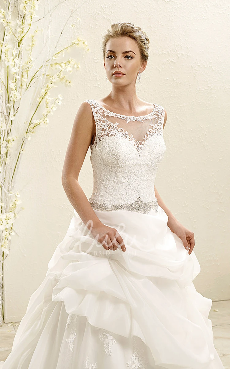 Lace and Organza Pick-Up Wedding Dress with Appliques A-Line Style