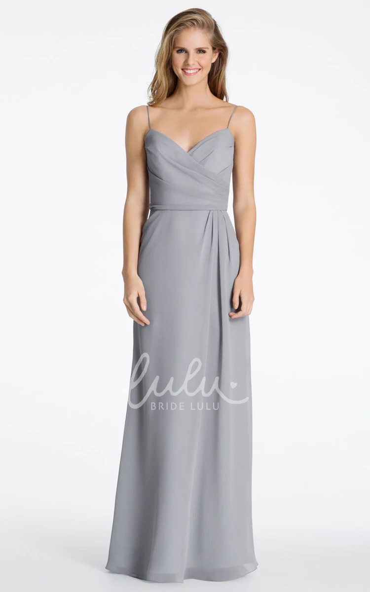 Ruched Spaghetti Strap Sleeveless Maxi Bridesmaid Dress with Low-V Back