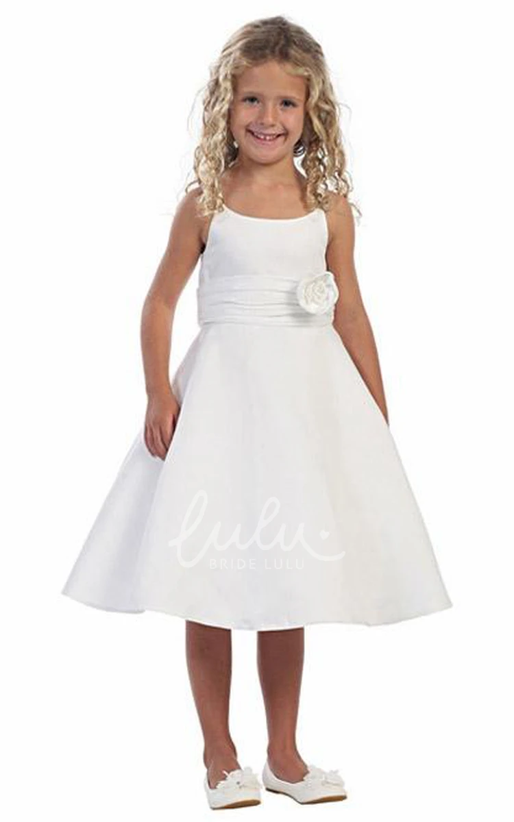 Satin Floral Tea-Length Flower Girl Dress With Cape Bridesmaid Dress