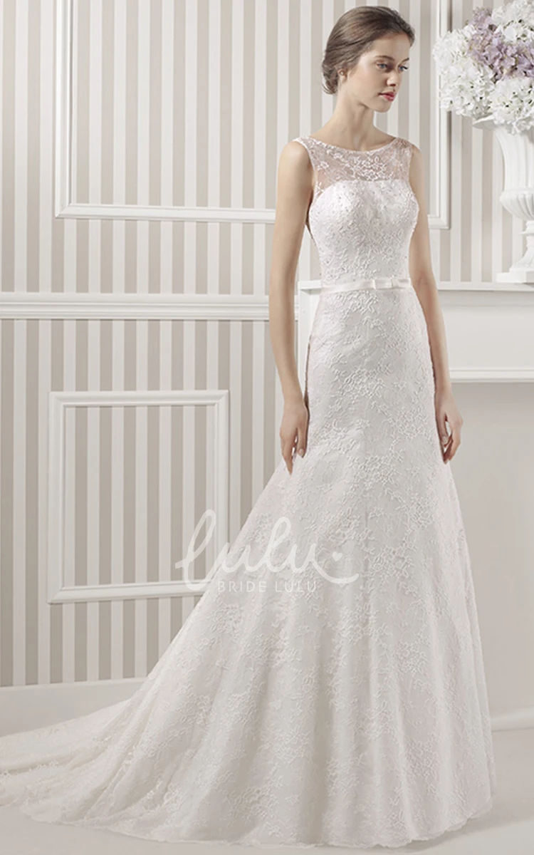 Sleeveless Lace A-Line Wedding Dress with Sweep Train Classic Bridal Gown