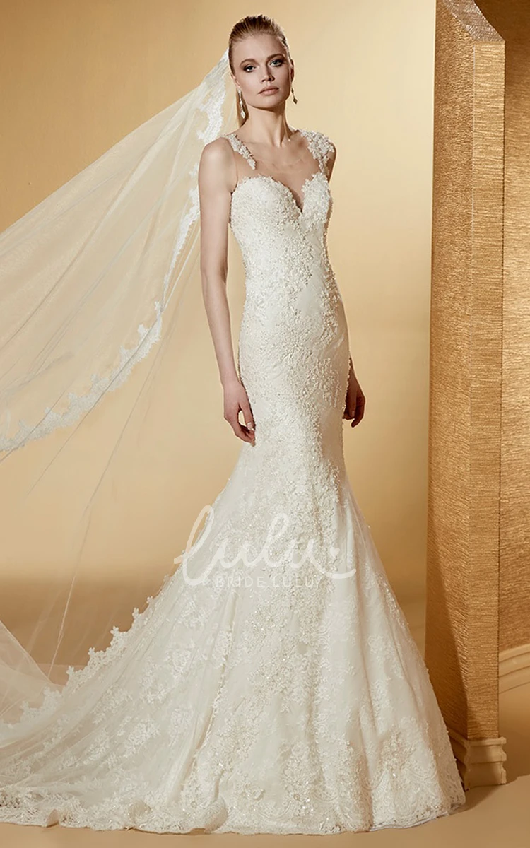 Sweetheart Mermaid Lace Wedding Dress with Illusive Straps Sexy Bridal Gown