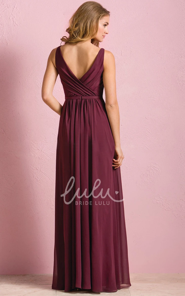 Bridesmaid Dress A-Line with Front Slit Pleats and Bateau-Neck Sleeveless