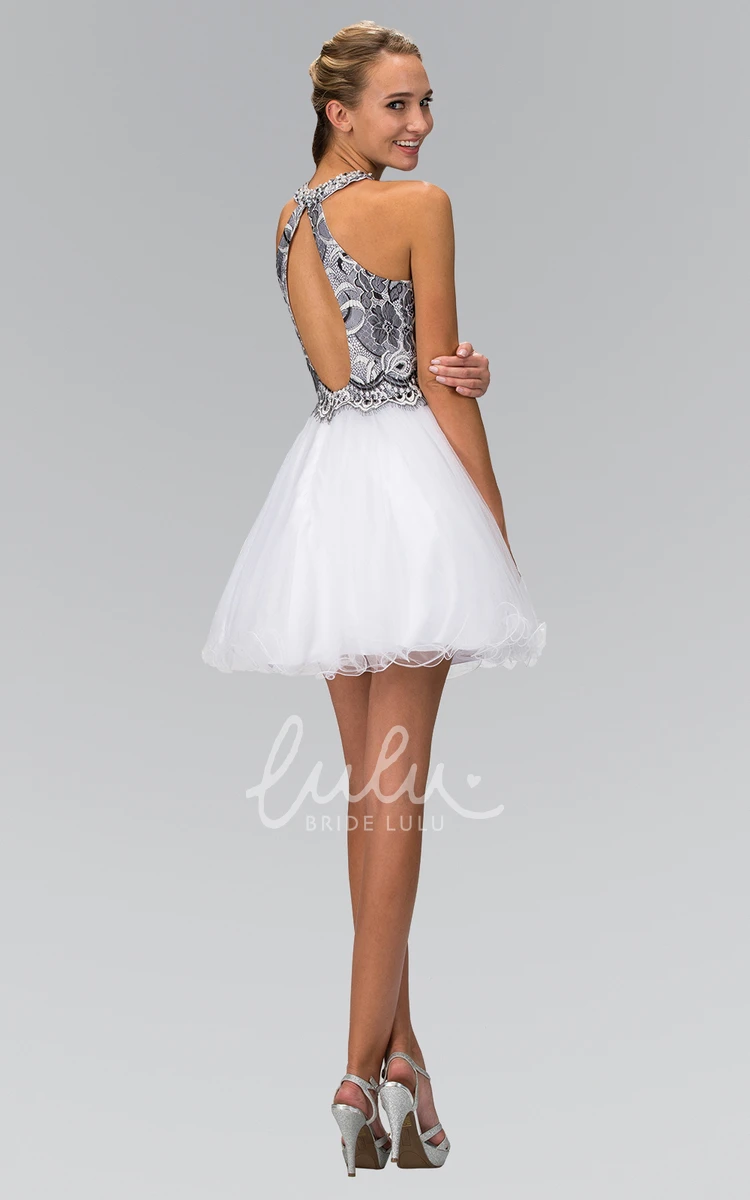 Applique Embroidered A-Line Tulle Formal Dress with Jewel Neckline