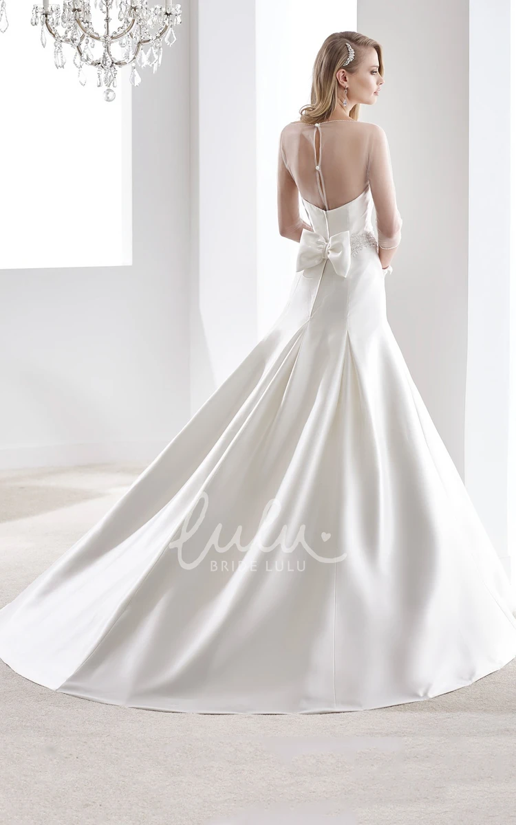 Sheath Lace Gown with Illusion Neckline and Brush Train Classy Lace Sheath Wedding Dress