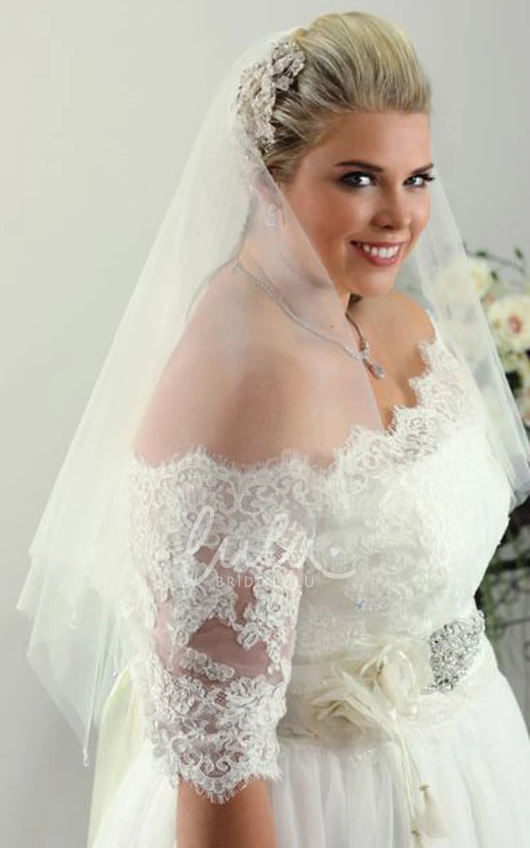 Plus Size A-Line Wedding Dress with Jeweled Lace and Scoop-Neckline