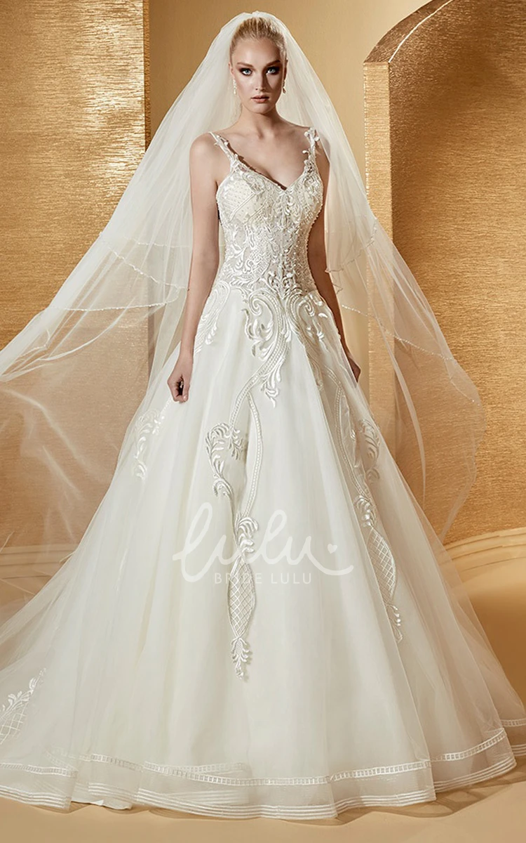 A-Line Wedding Dress with Fine Appliques and Spaghetti Straps