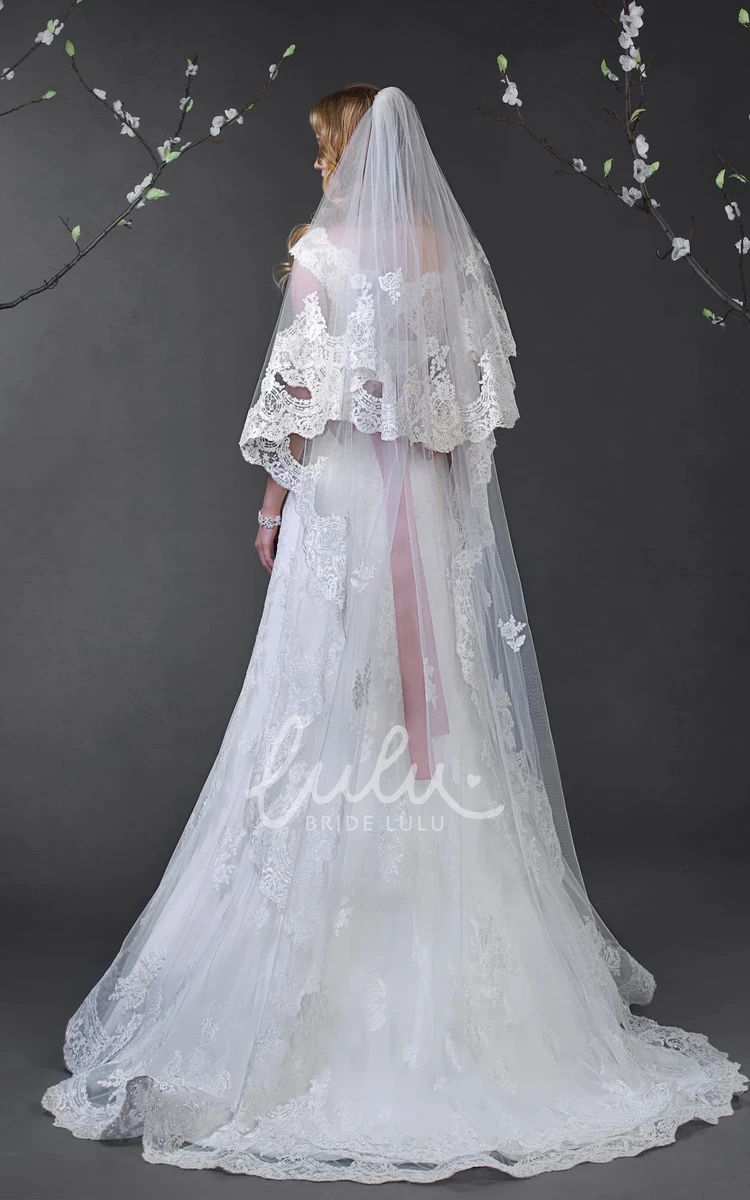 Floor-Length Off-Shoulder Lace Applique A-Line Wedding Dress