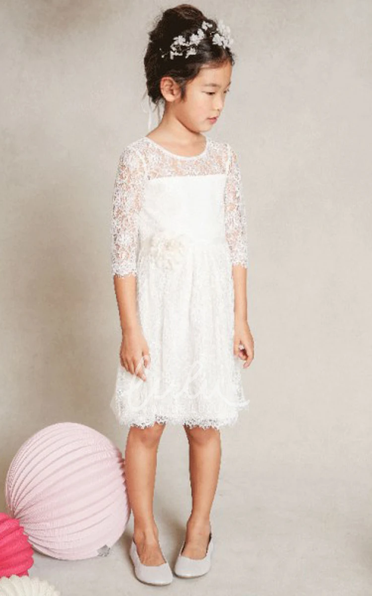 Lace A-Line Half-Sleeve Scoop-Neck Flower Girl Dress Modern Bridesmaid Dress