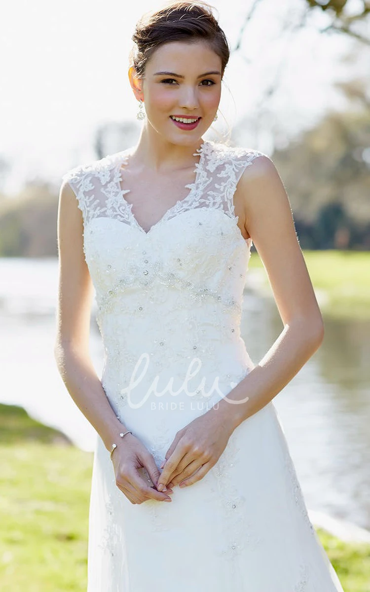 Appliqued Lace Wedding Dress with Beading Floor-Length Bridal Gown