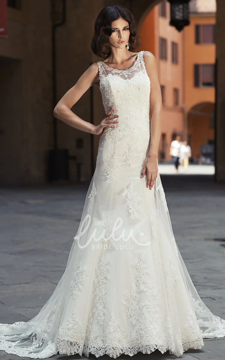 A-Line Lace Wedding Dress Scoop-Neck & Floor-Length