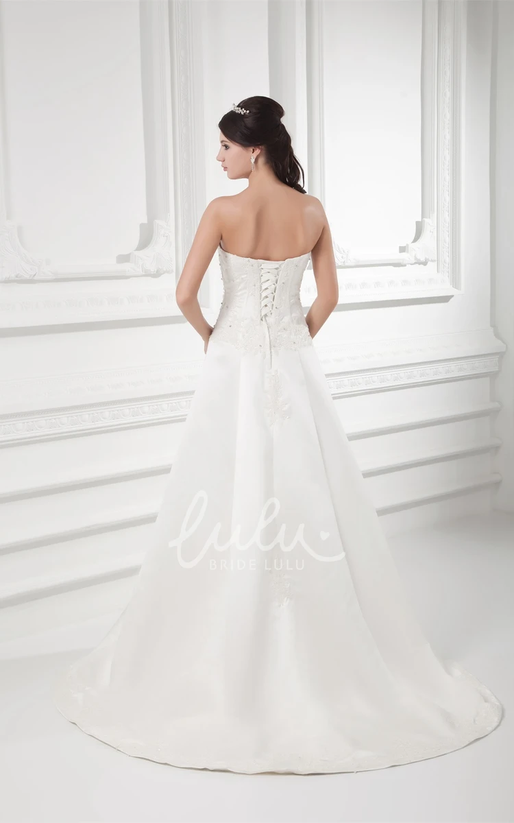 Appliqued Sweetheart Satin A-Line Wedding Gown Classy Bridal Dress Women