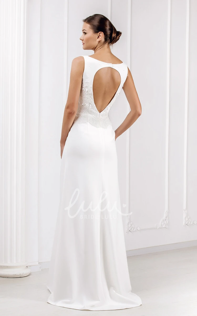 Satin Sleeveless Wedding Dress with Keyhole Back and Sweep Train Classic Wedding Dress