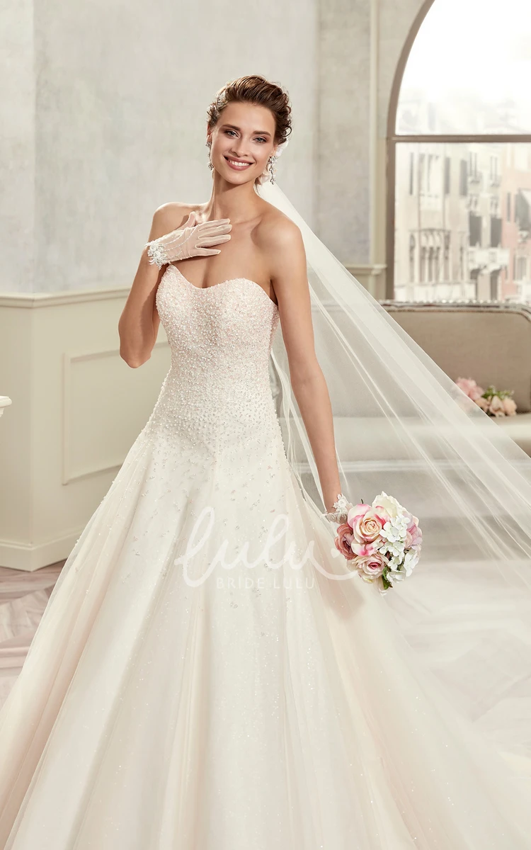 A-Line Open Back Wedding Dress with Beaded Bodice and Sweetheart Neckline