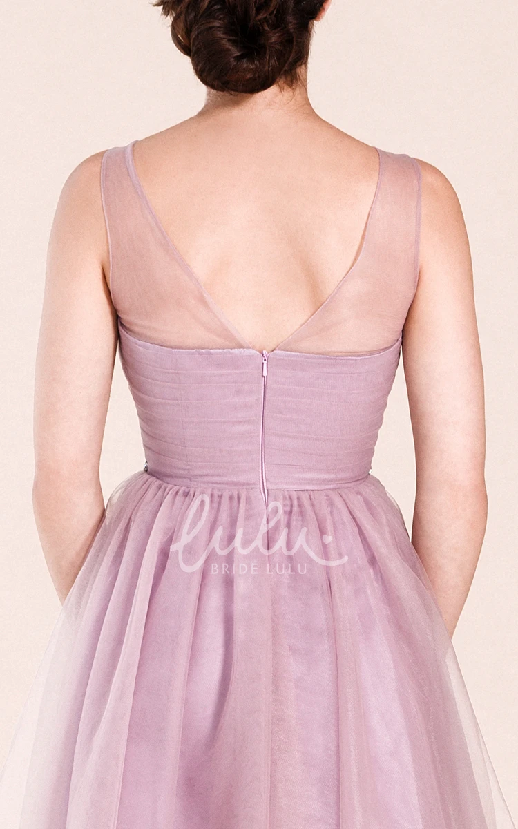 High Neck A-line Tulle Bridesmaid Dress Short & Elegant