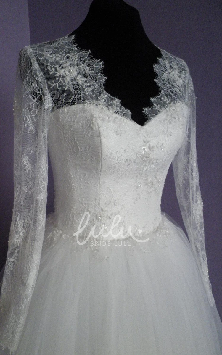 Tulle Wedding Dress with Vintage-Inspired Lace Corset and Long Sleeves