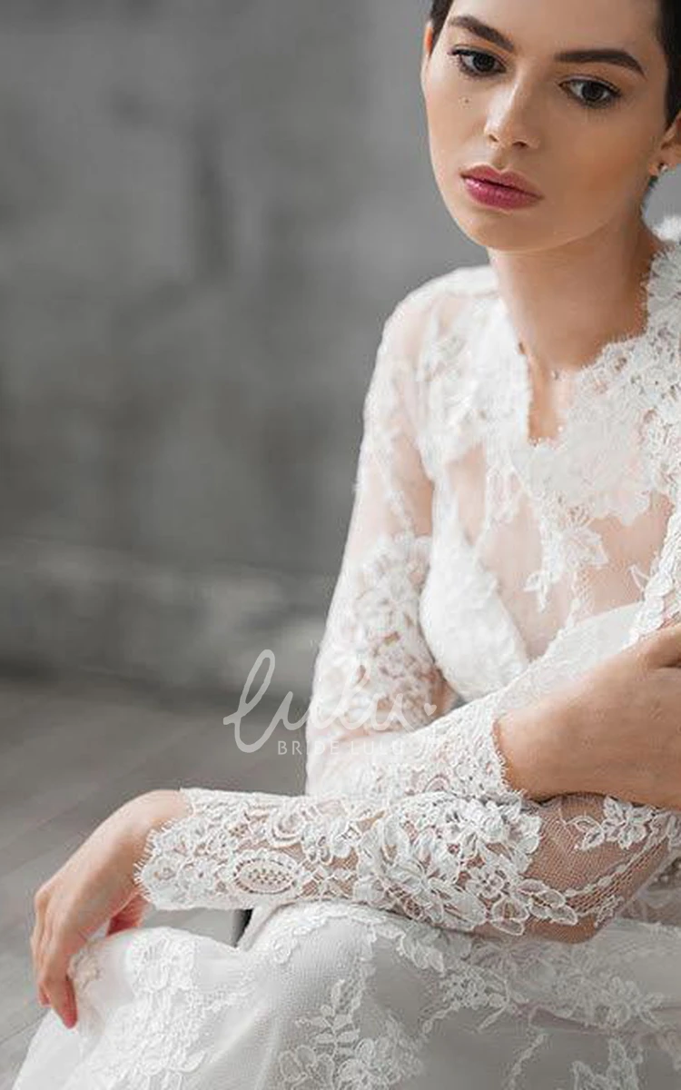 Long Sleeve Lace Wedding Dress with Natural Style