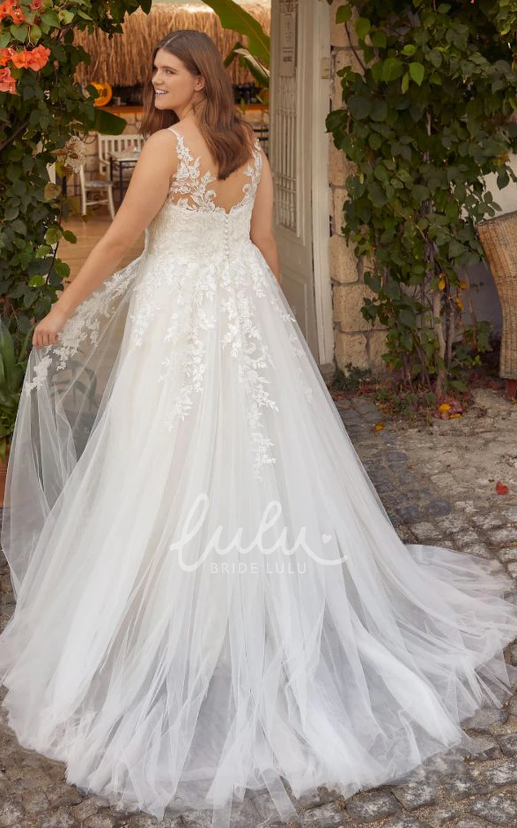 Romantic Lace A-line Wedding Dress with Brush Train & Appliques
