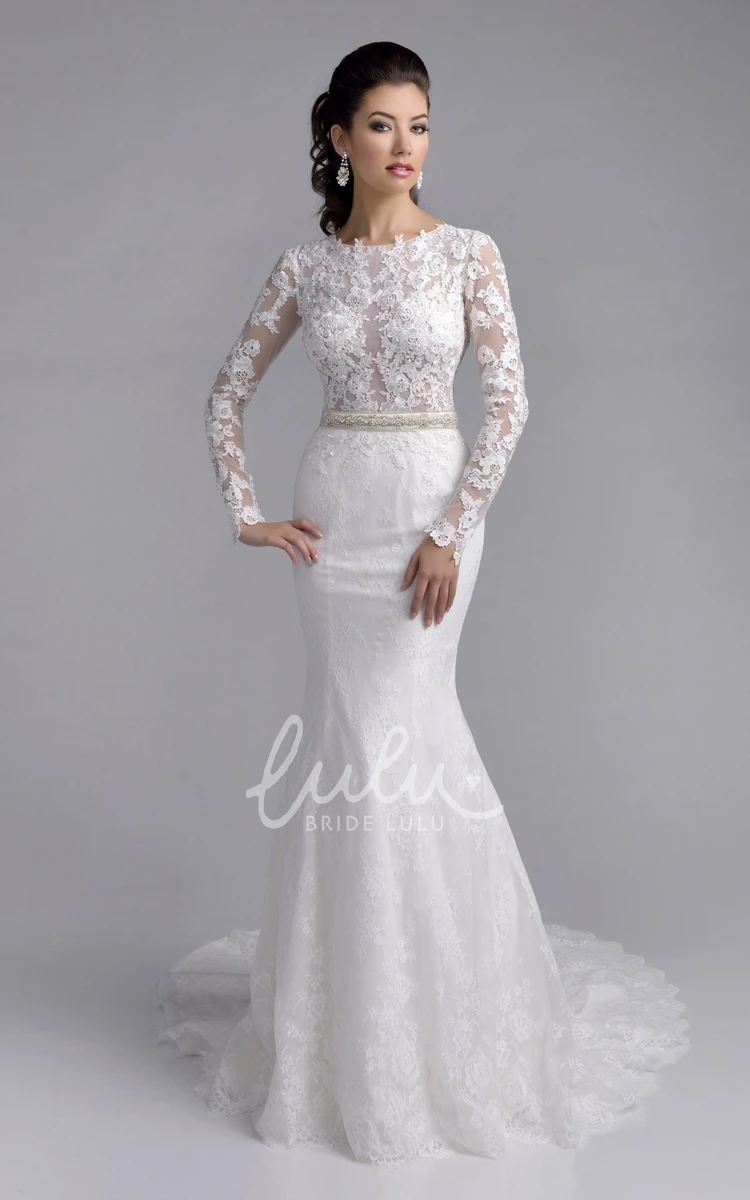 Long Sleeve Mermaid Lace Wedding Dress with Shimmering Detailing