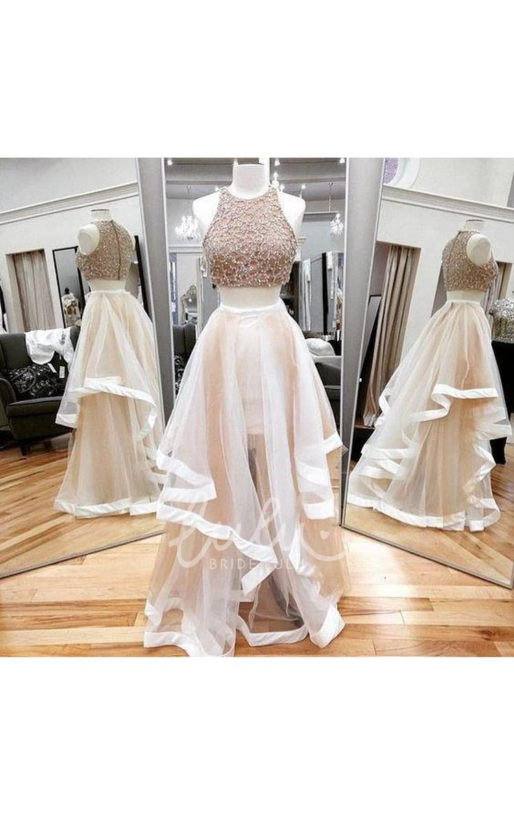 Sleeveless A-line Tulle Formal Dress with Ruffles Floor-length