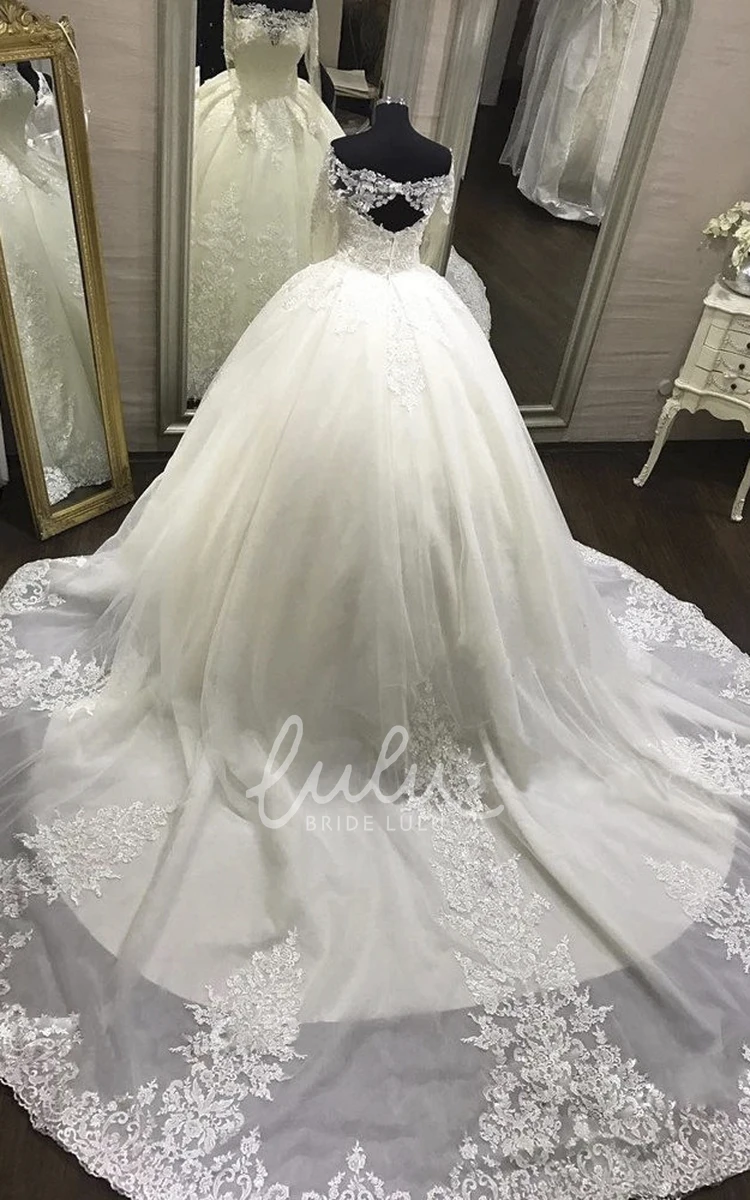 Luxury Lace Off-the-shoulder Long Sleeve Wedding Dress with Keyhole Back