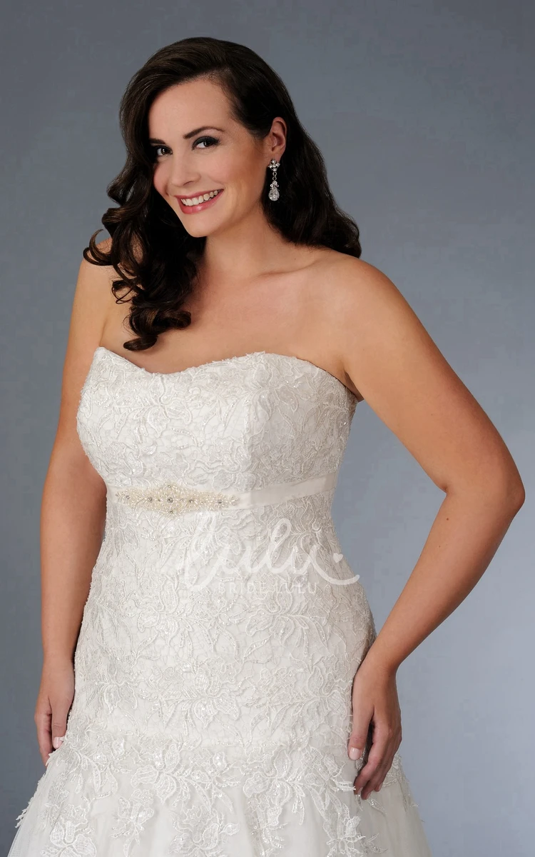 Jeweled Waist Strapless Bridesmaid Dress with Applique and Corset Back