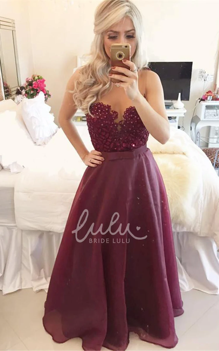 Burgundy Beaded A-line Prom Dress with Modern Style