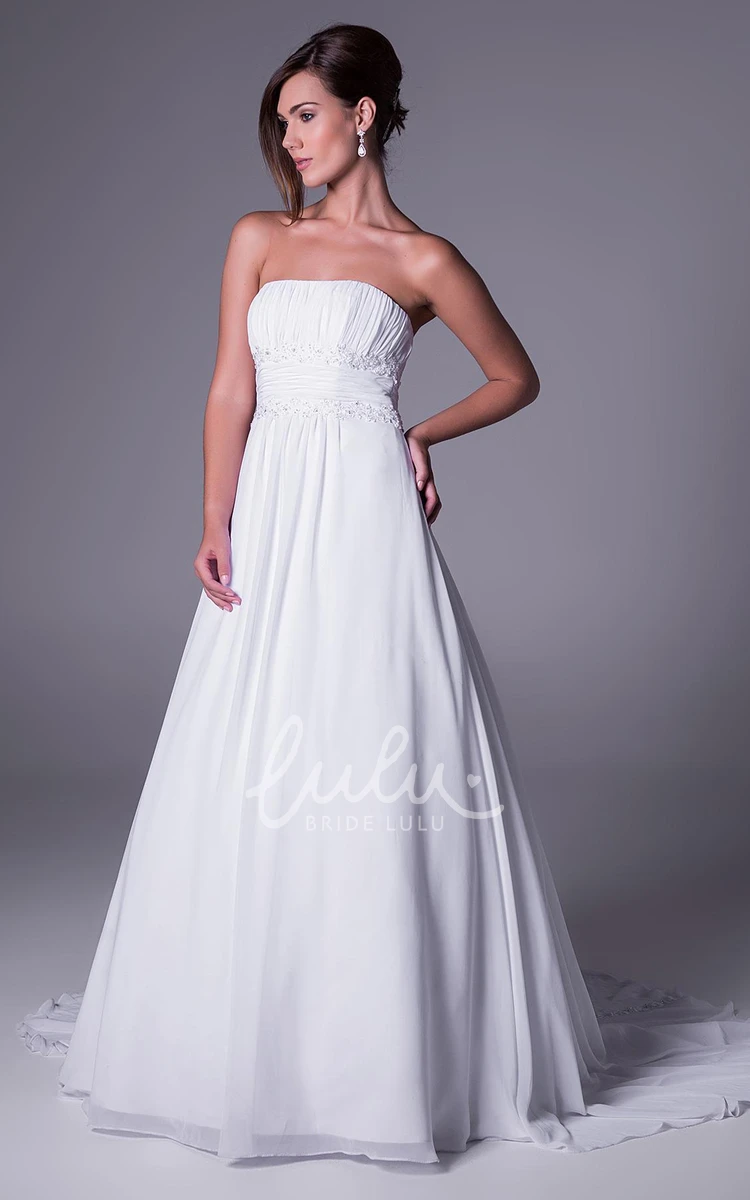 Chiffon Applique A-Line Wedding Dress Strapless Floor-Length